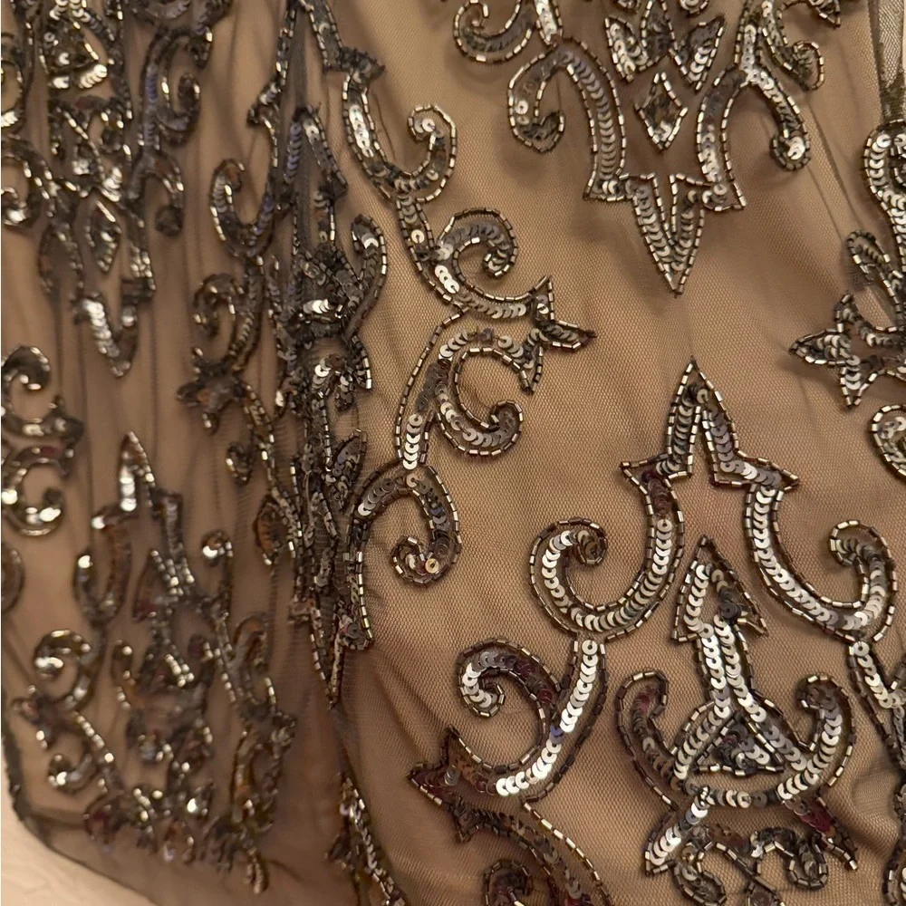 Adrianna Papell Black and Tan Sequin Mini Dress